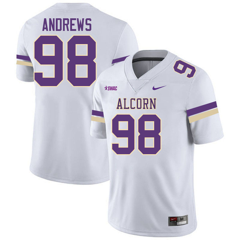 Alcorn State Braves #98 Kenneth Andrews College Football Jerseys,Uniforms Stitched-White